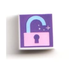 Tile 1 x 1 with Bright Pink Unlocked Padlock on Dark Purple Background Pattern