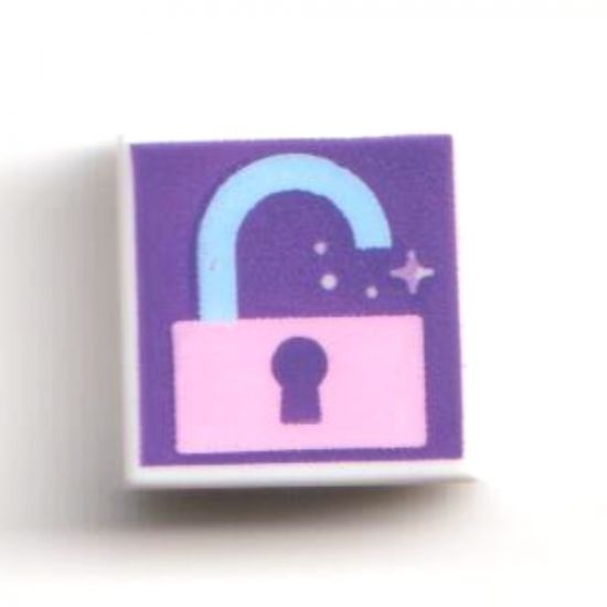 Tile 1 x 1 with Bright Pink Unlocked Padlock on Dark Purple Background Pattern