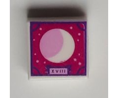 Tile 1 x 1 with Crescent Moon, Roman Numerals 'XVIII' and Scrapbook Frame on Magenta Background Pattern