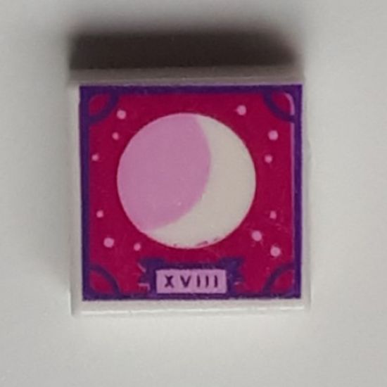 Tile 1 x 1 with Crescent Moon, Roman Numerals 'XVIII' and Scrapbook Frame on Magenta Background Pattern