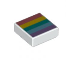 Tile 1 x 1 with Coral, Yellow, Dark Turquoise, Medium Azure, and Medium Lavender Rainbow Stripes Pattern