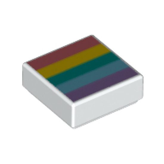 Tile 1 x 1 with Coral, Yellow, Dark Turquoise, Medium Azure, and Medium Lavender Rainbow Stripes Pattern