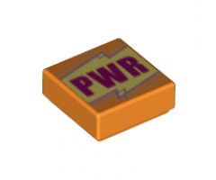 Tile 1 x 1 with Magenta 'PWR' on Bright Light Yellow Background, Metallic Pink Lines Pattern