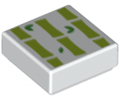 Tile 1 x 1 with Lime Stripes and Green Leaves (Bamboo) Pattern