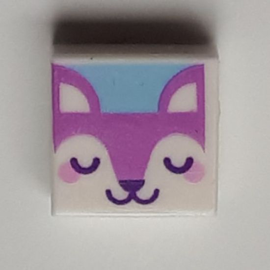 Tile 1 x 1 with Medium Lavender Dog Face with Dark Purple Closed Eyes, Nose, and Mouth Pattern