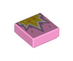 Tile 1 x 1 with Metallic Pink, White, and Yellow Explosion Pattern