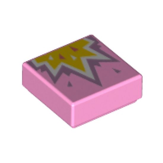 Tile 1 x 1 with Metallic Pink, White, and Yellow Explosion Pattern