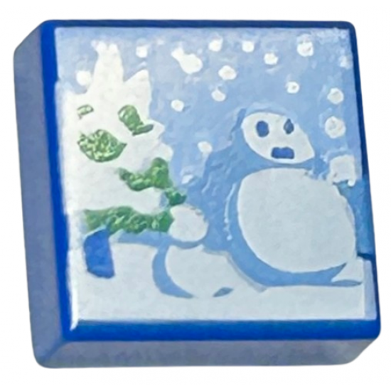 Tile 1 x 1 with Snowman and Snowy Tree Pattern (Super Mario Cool Mountain)