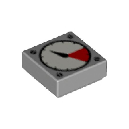 Tile 1 x 1 with White and Red Gauge, Black Thick Needle, and Screw Heads Pattern