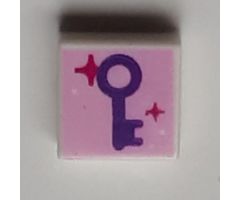 Tile 1 x 1 with Dark Purple Key and Magenta Sparkles on Bright Pink Background Pattern