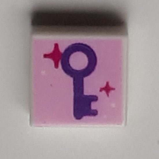 Tile 1 x 1 with Dark Purple Key and Magenta Sparkles on Bright Pink Background Pattern