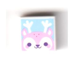 Tile 1 x 1 with Bright Pink Reindeer Face with Dark Purple Eyes on Bright Light Blue Background Pattern