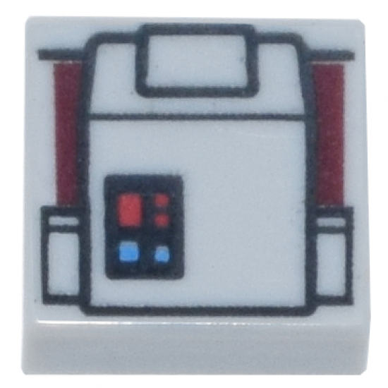 Tile 1 x 1 with Red and Blue Buttons and Backpack Pattern