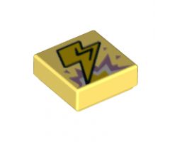 Tile 1 x 1 with Yellow Lightning Bolt, Metallic Pink and White Explosion Pattern