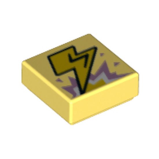 Tile 1 x 1 with Yellow Lightning Bolt, Metallic Pink and White Explosion Pattern