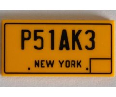 Tile 2 x 4 with Black 'P51AK3' and 'NEW YORK' Pattern