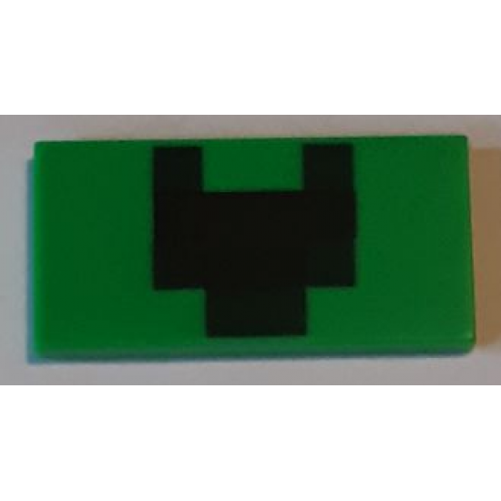 Tile 2 x 4 with Black and Dark Green Squares Pattern (Creeper Mouth)