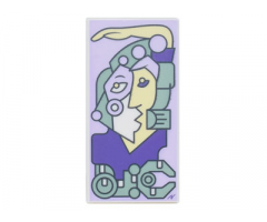 Tile 2 x 4 with Modern Art Cubist Painting with Lavender, Sand Green, and Dark Purple Picasso Style Portrait Pattern