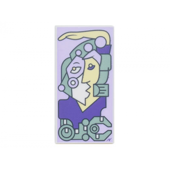 Tile 2 x 4 with Modern Art Cubist Painting with Lavender, Sand Green, and Dark Purple Picasso Style Portrait Pattern