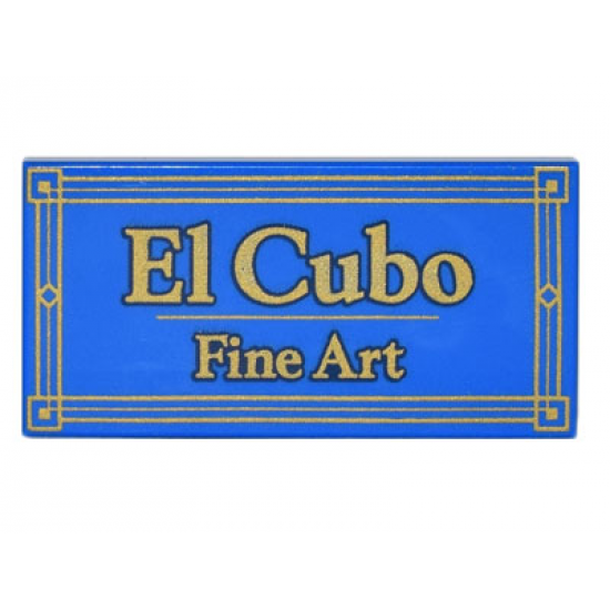 Tile 2 x 4 with Gold 'El Cubo Fine Art' and Geometric Frame Pattern