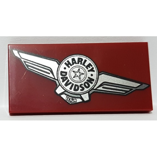 Tile 2 x 4 with Silver Harley-Davidson Logo Pattern Model Right Side