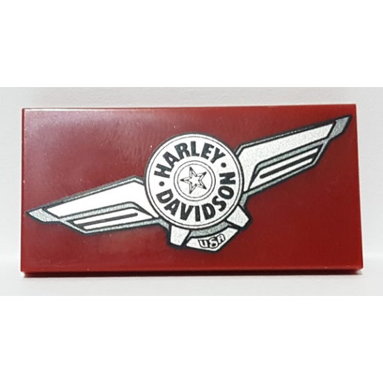 Tile 2 x 4 with Silver Harley-Davidson Logo Pattern Model Left Side