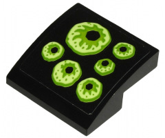 Slope, Curved 2 x 2 Inverted with 6 Yellowish Green Eyes on Black Background Pattern Model Right Side (Sticker) - Set 70432