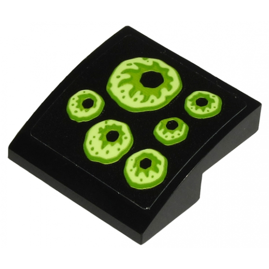 Slope, Curved 2 x 2 Inverted with 6 Yellowish Green Eyes on Black Background Pattern Model Right Side (Sticker) - Set 70432