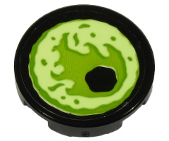 Tile, Round 2 x 2 with Bottom Stud Holder with Yellowish Green Eye on Black Background Pattern Model Right Side (Sticker) - Set 70432
