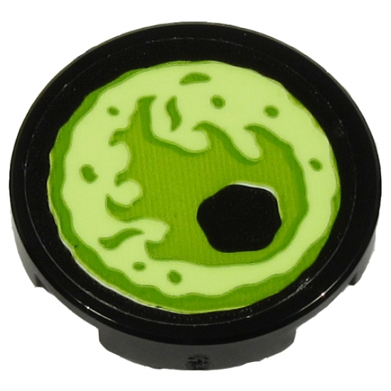 Tile, Round 2 x 2 with Bottom Stud Holder with Yellowish Green Eye on Black Background Pattern Model Right Side (Sticker) - Set 70432