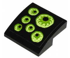 Slope, Curved 2 x 2 Inverted with 6 Yellowish Green Eyes on Black Background Pattern Model Left Side (Sticker) - Set 70432