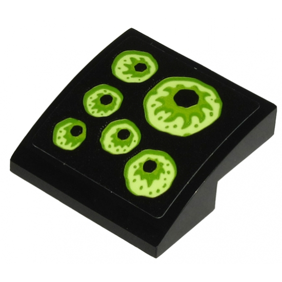 Slope, Curved 2 x 2 Inverted with 6 Yellowish Green Eyes on Black Background Pattern Model Left Side (Sticker) - Set 70432