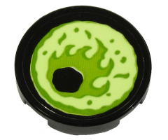 Tile, Round 2 x 2 with Bottom Stud Holder with Yellowish Green Eye on Black Background Pattern Model Left Side (Sticker) - Set 70432