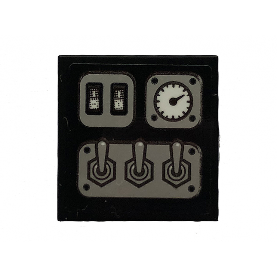 Tile 2 x 2 with Levers, Buttons and Gauge Pattern (Sticker) - Set 70418