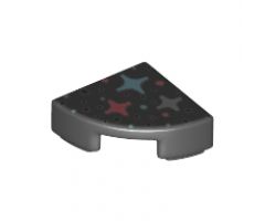 Tile, Round 1 x 1 Quarter with Silver, Metallic Light Blue, and Coral Stars and Dots Pattern