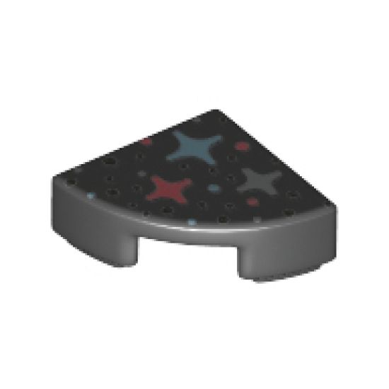 Tile, Round 1 x 1 Quarter with Silver, Metallic Light Blue, and Coral Stars and Dots Pattern