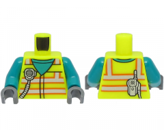 Torso Safety Vest with Silver and Orange Reflective Stripes over Dark Turquoise Shirt, Radio Pattern / Dark Turquoise Arms / Dark Bluish Gray Hands