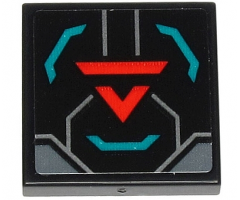 Tile 2 x 2 with Red 'V' and Stripe and Silver and Dark Turquoise Angled Lines Pattern (Sticker) - Set 71713