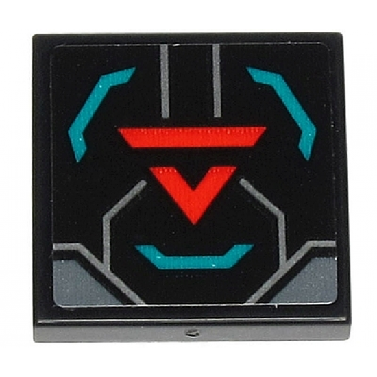 Tile 2 x 2 with Red 'V' and Stripe and Silver and Dark Turquoise Angled Lines Pattern (Sticker) - Set 71713