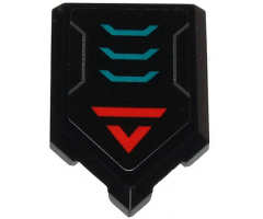 Tile, Modified 2 x 3 Pentagonal with Red 'V' and Stripe and Silver and Dark Turquoise Angled Lines Pattern (Sticker) - Set 71713