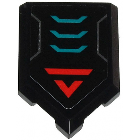 Tile, Modified 2 x 3 Pentagonal with Red 'V' and Stripe and Silver and Dark Turquoise Angled Lines Pattern (Sticker) - Set 71713