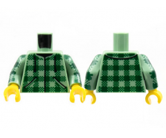 Torso Baja Shirt, Dark Green Plaid, Black Drawstrings Pattern / Sand Green Arms with Dark Green Plaid Pattern / Yellow Hands