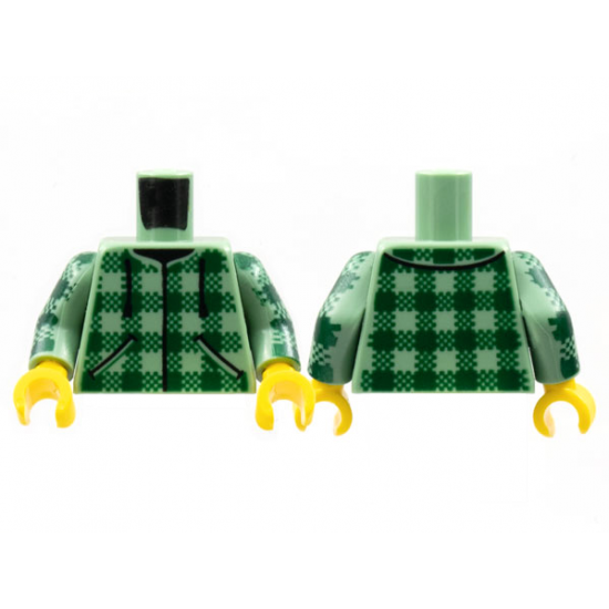 Torso Baja Shirt, Dark Green Plaid, Black Drawstrings Pattern / Sand Green Arms with Dark Green Plaid Pattern / Yellow Hands