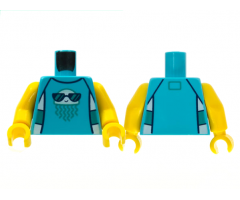 Torso White Jellyfish with Dark Turquoise Tentacles, Black Sunglasses Pattern / Yellow Arms / Yellow Hands