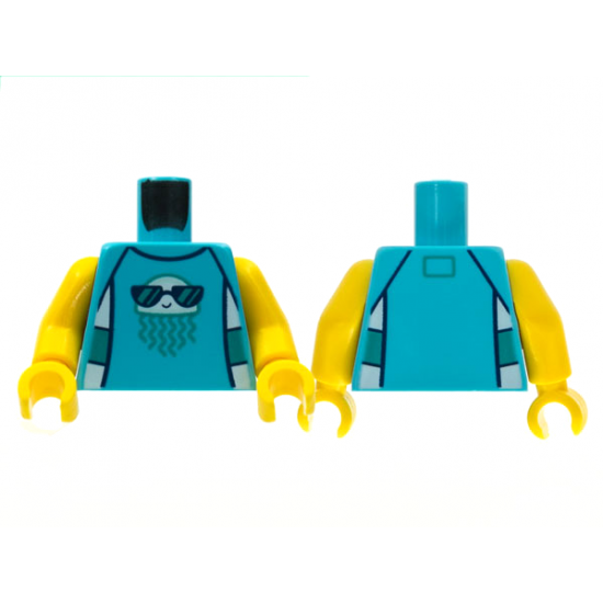 Torso White Jellyfish with Dark Turquoise Tentacles, Black Sunglasses Pattern / Yellow Arms / Yellow Hands