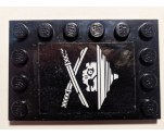 Tile, Modified 4 x 6 with Studs on Edges with White Ninja Skull and Crossed Swords on Black Background Pattern Model Right Side (Sticker) - Set 70605