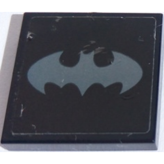 Tile 2 x 2 with Dark Bluish Gray Batman Logo on Black Background Pattern (Sticker) - Set 70915