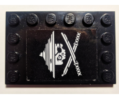 Tile, Modified 4 x 6 with Studs on Edges with White Ninja Skull and Crossed Swords on Black Background Pattern Model Left Side (Sticker) - Set 70605