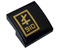 Slope, Curved 2 x 2 with Gold '910' and Ninjago Logogram 'L' in Gold Rectangle Pattern Model Left Side (Sticker) - Set 70612