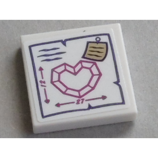 Tile 2 x 2 with Magenta Heart with Dimensions Pattern (Sticker) - Set 41177